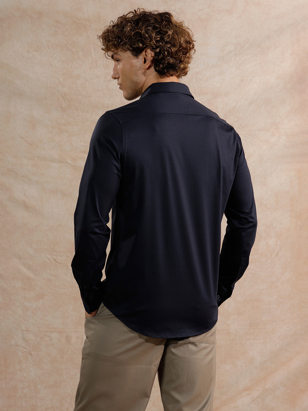 Solid Stretch Slim Fit Shirt | Navy Blue