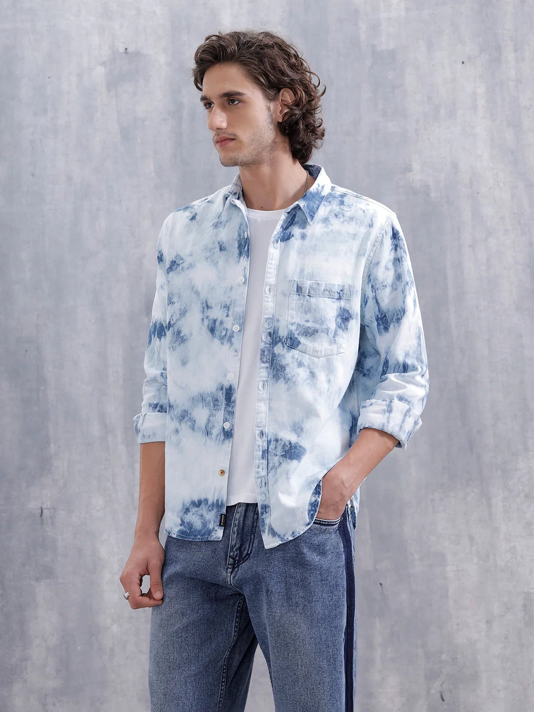 Ice Cloud Wash Slim Fit Denim Shirt | Blue