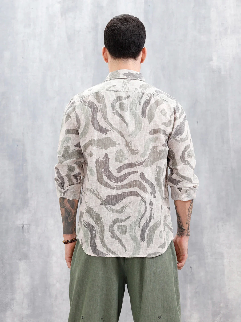 Wrogn Men's Printed Slim Fit Shirt  | Light Green