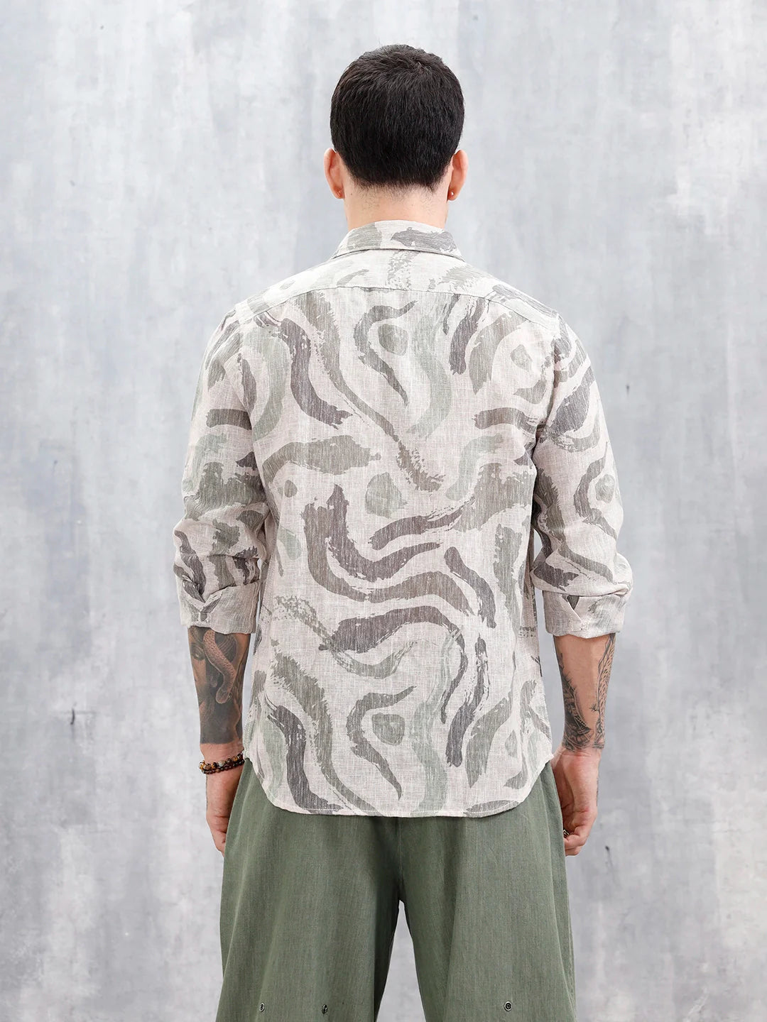 Wrogn Men's Printed Slim Fit Shirt  | Light Green
