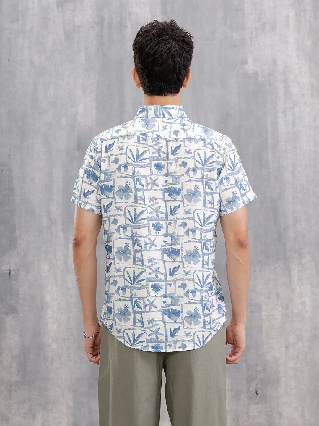Fluid Viscose Nylon Shirt With Watercolour Inspired Aop | Blue
