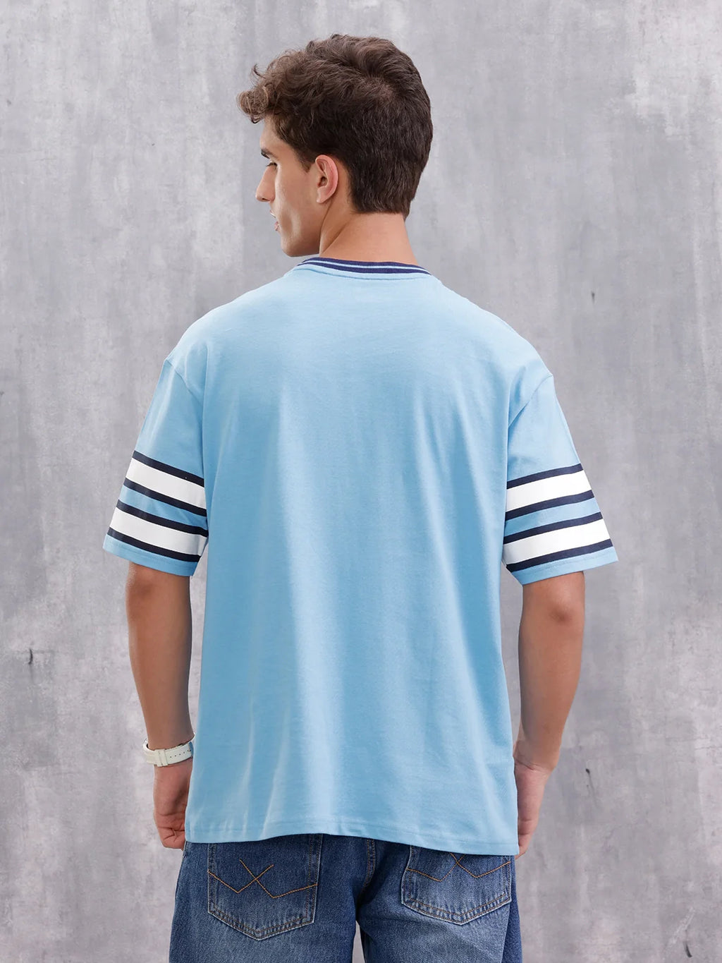 Men’s Colorblock Varsity Graphic Oversized Fit T-Shirt | Blue