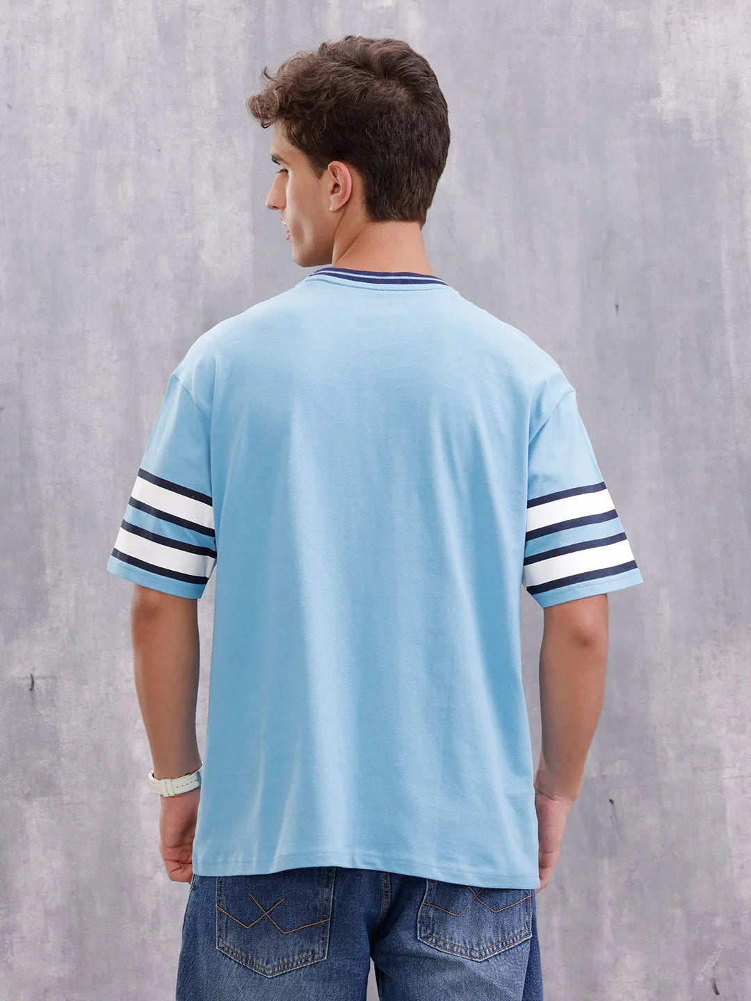 Men’s Colorblock Varsity Graphic Oversized Fit T-Shirt | Blue