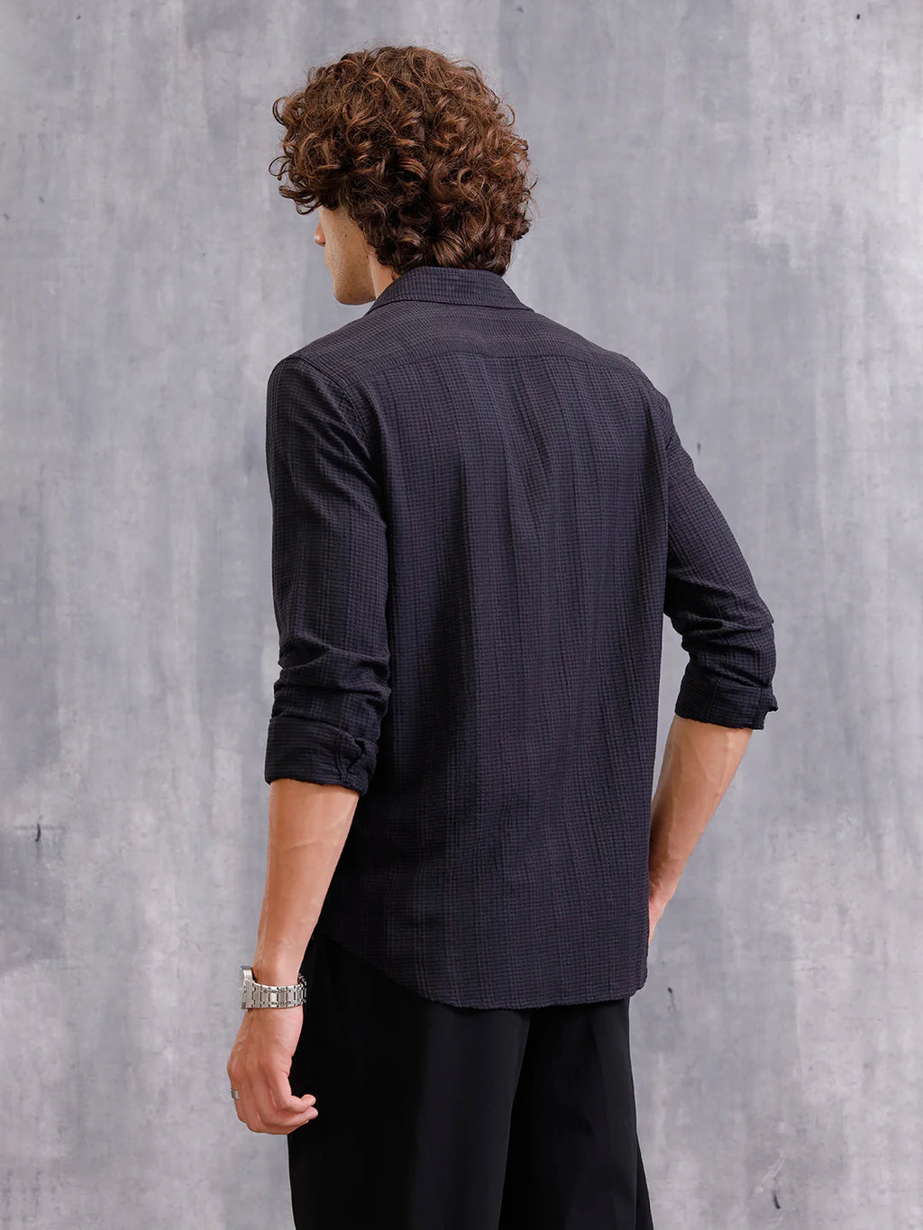 Modal Blend Seersucker Shirt In Slim Fit | Black