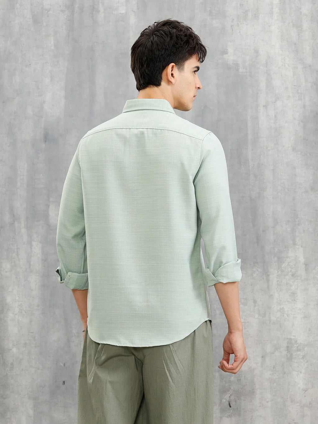 Textured Solid Casual Look Slim Fit Shirt |  Light Green