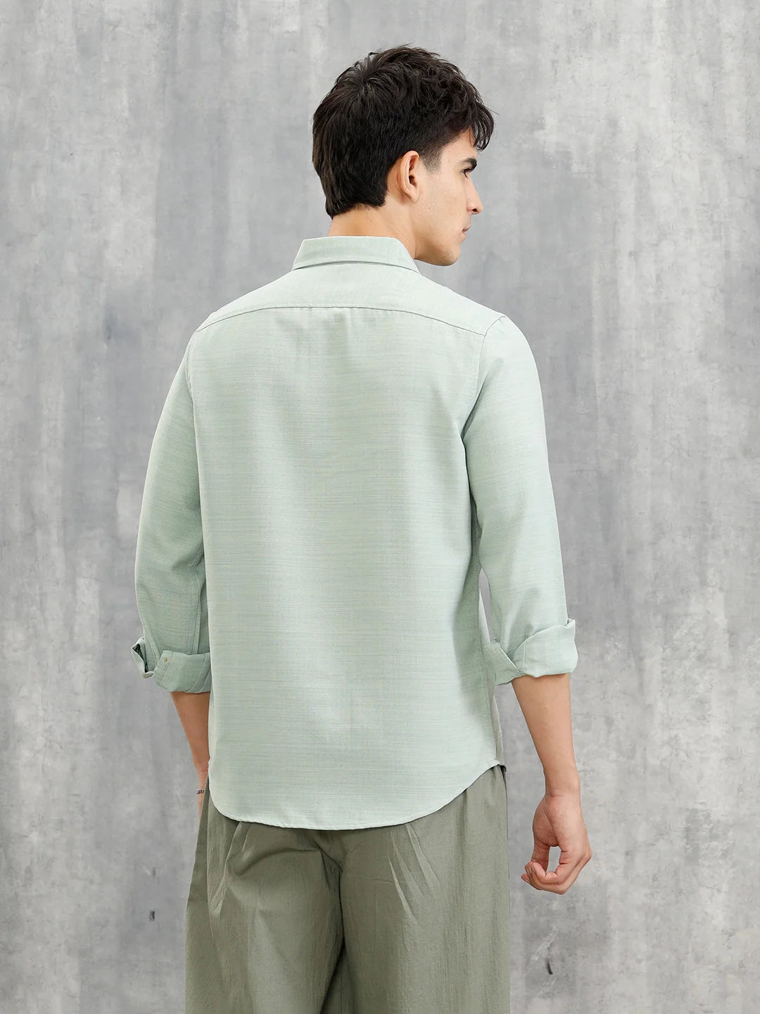 Textured Solid Casual Look Slim Fit Shirt |  Light Green