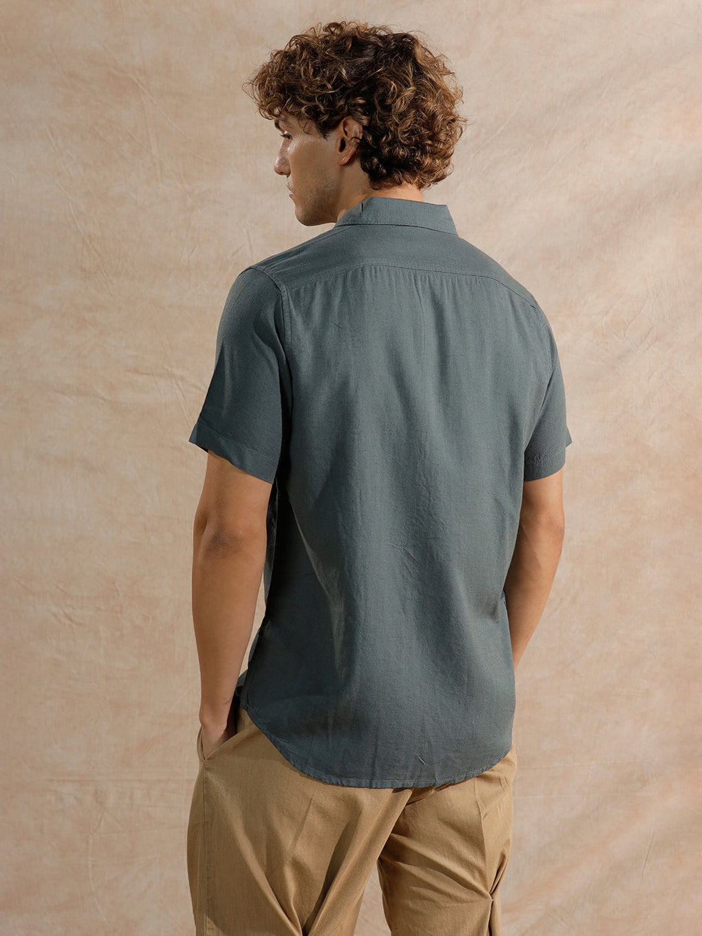 Solid Linen Blend Slim Fit Shirt | Teal