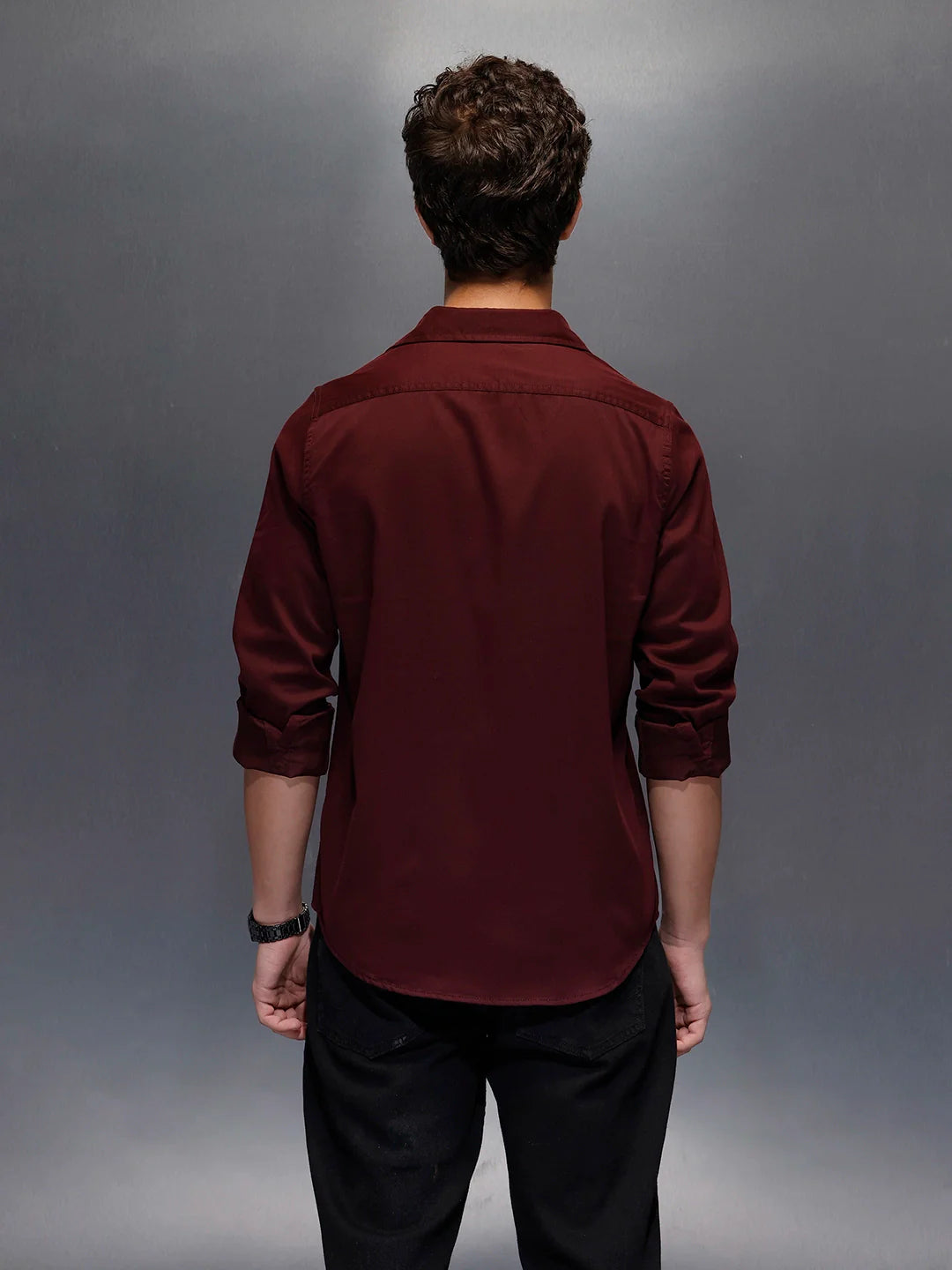 Men's Slim Fit Casual Shirt with Double Pocket  |  Wine