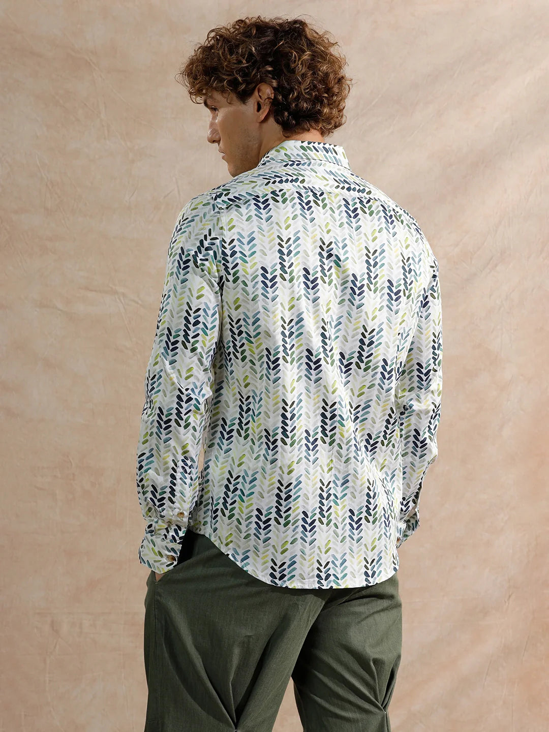 Printed Satin Slim Fit Shirt | White