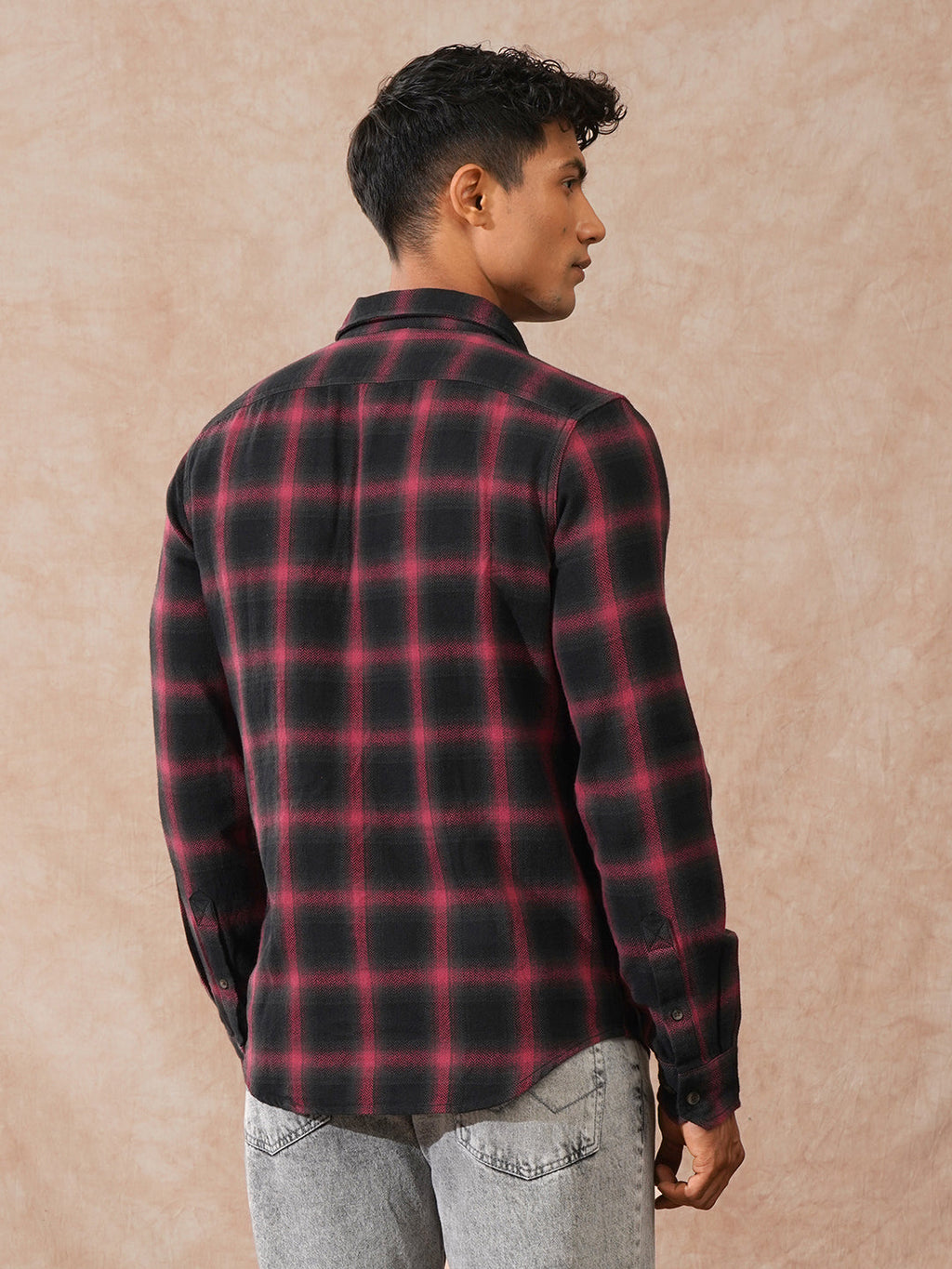 Brushed Herringbone Checked Shirt | Black