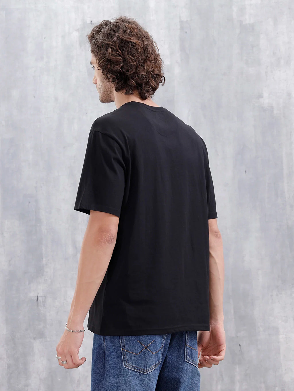 Men's Casual Embroidered Oversized Fit T-Shirt | Black