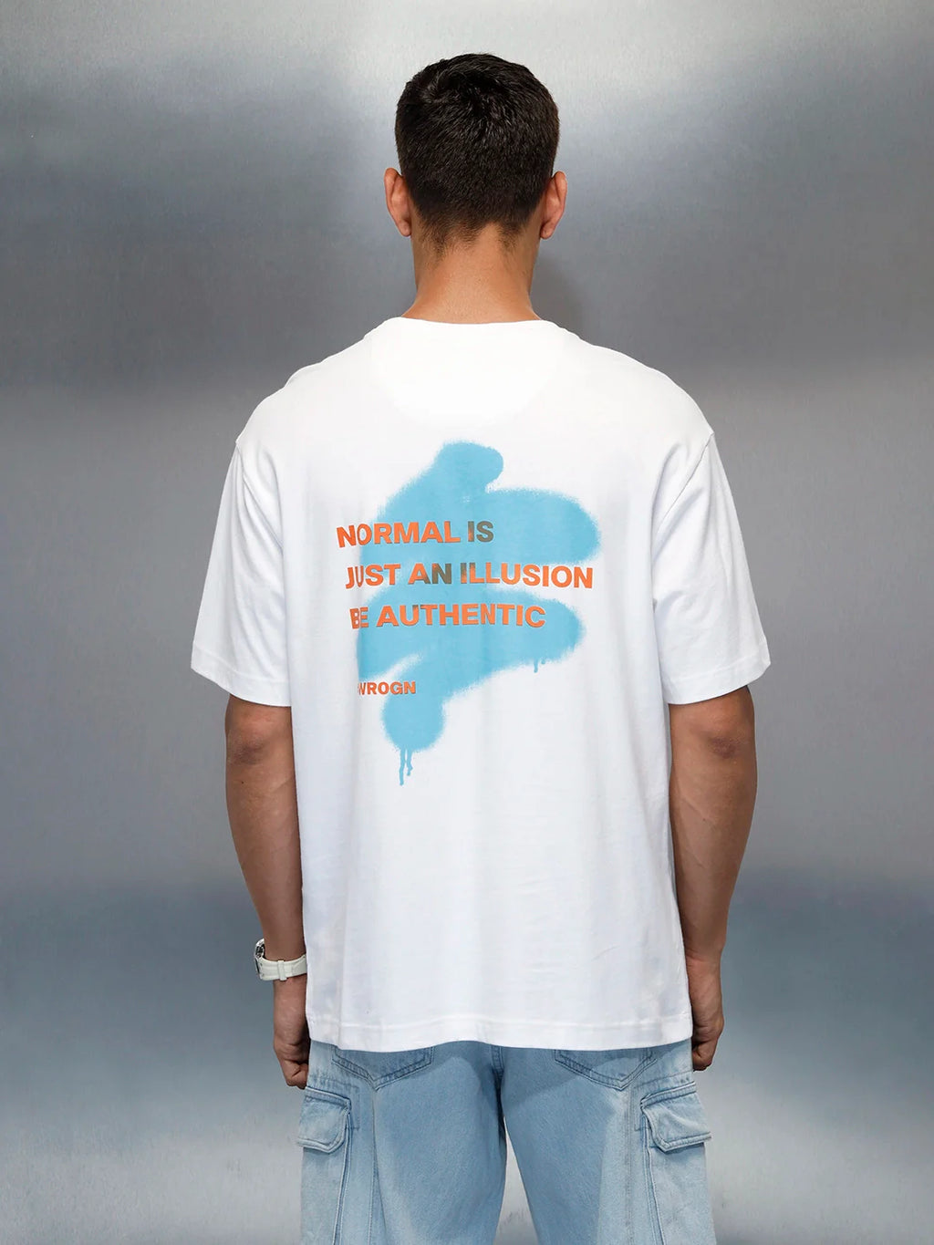 Men's Casual Back Graphic Pritned Oevrsized Fit T-Shirt | White