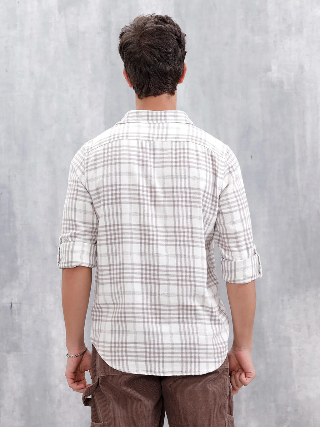 Slim Fit Checkered Casual Shirt For Men |Off White