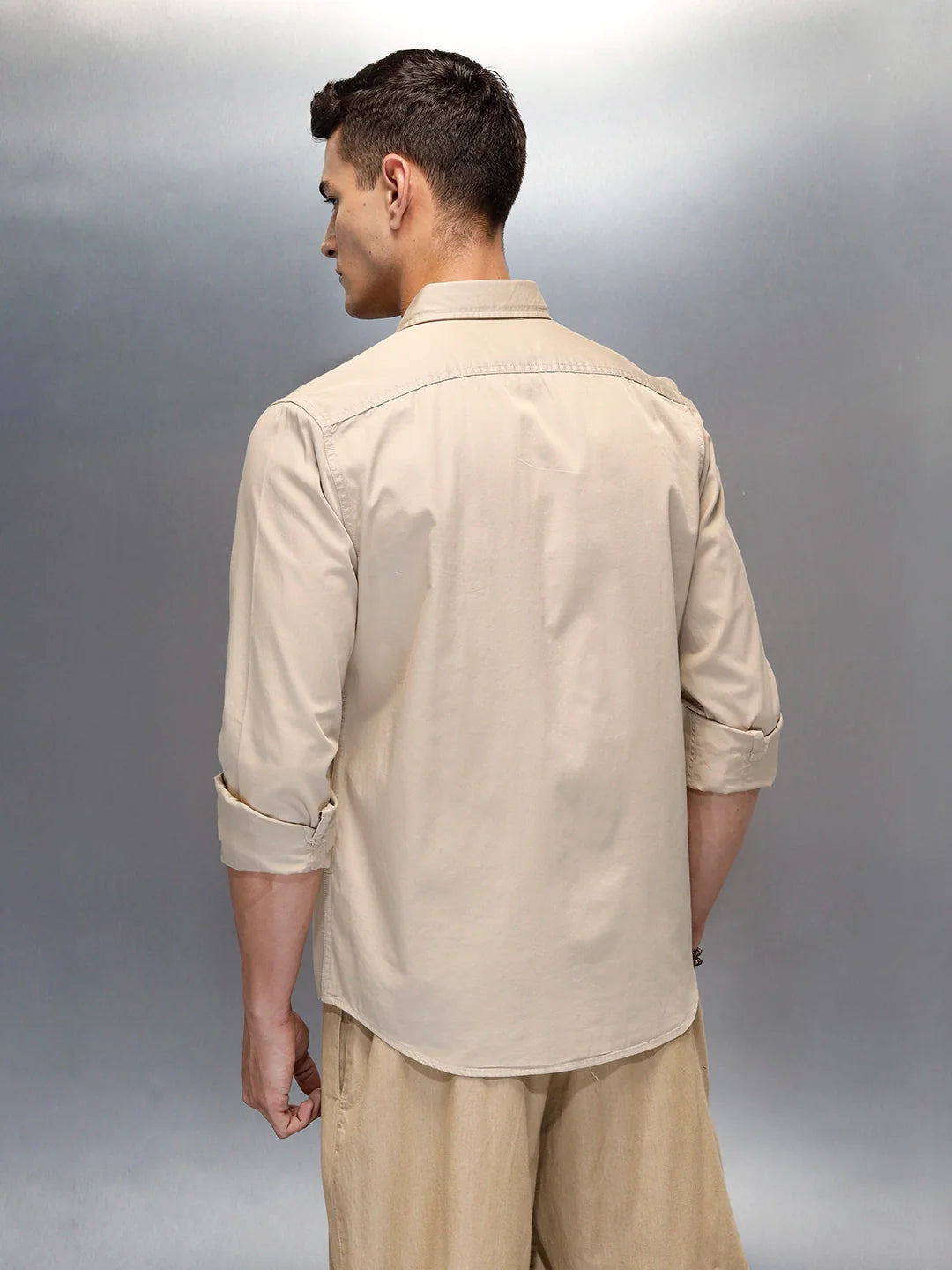 Men's Casual Cargo Double Pocket Shirt | Beige