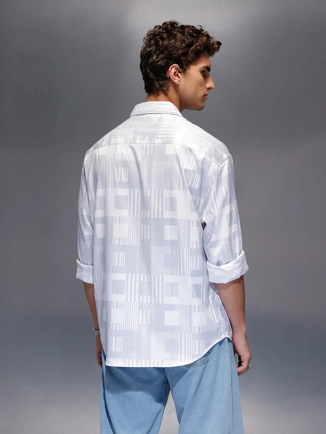 Men's Casual Oversized Abstract Printed Shirt  |  Grey