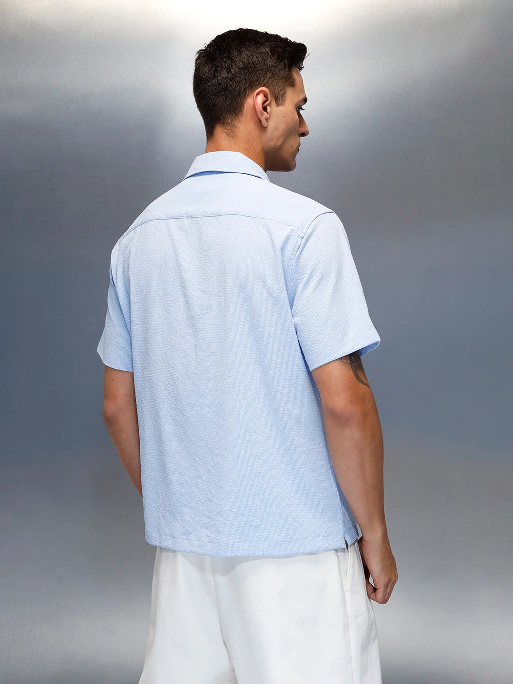 Textured Men's Casual Resort Collar Shirt | Blue
