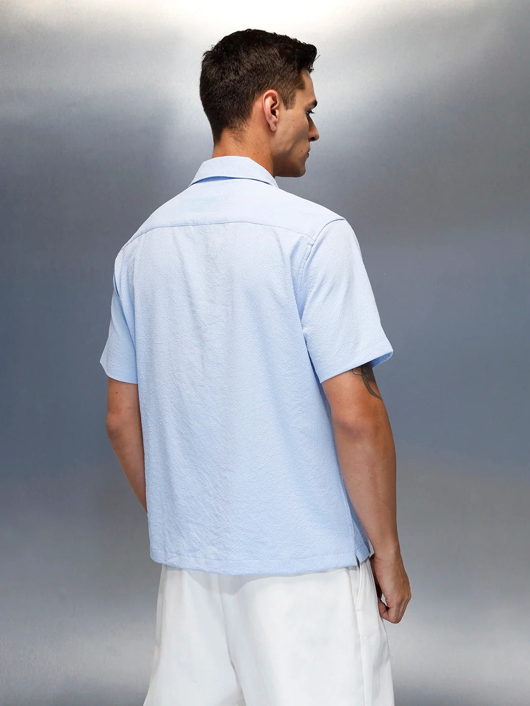 Textured Men's Casual Resort Collar Shirt | Blue