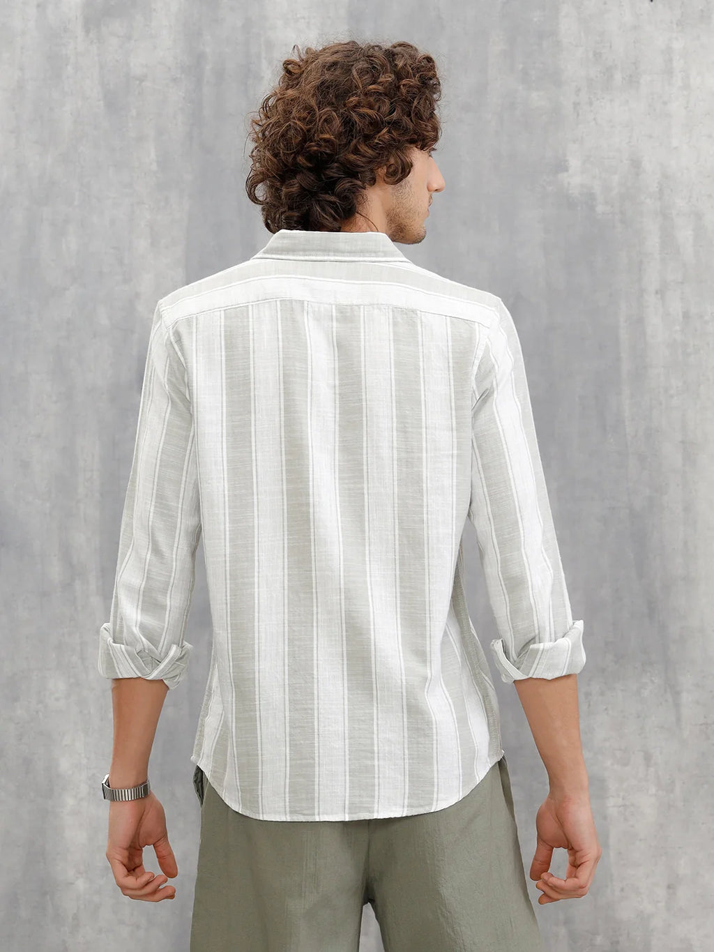 Light Weight Herringbone Stripe Shirt In Slim Fit  |  Light Green