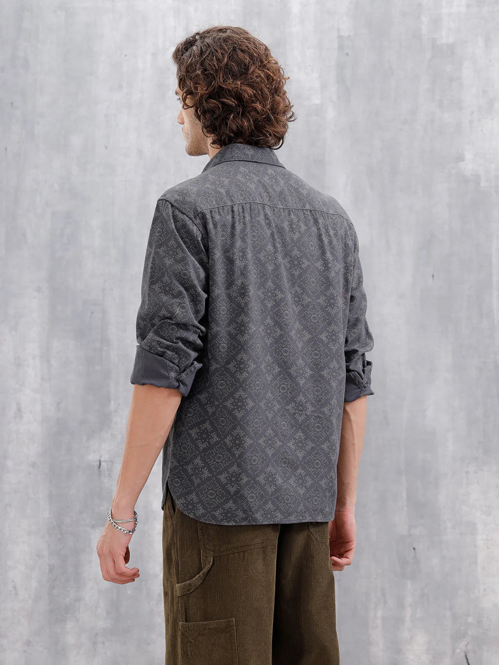 Heavy Printed Canvas Oversized Fit Overshirt | Dark Grey