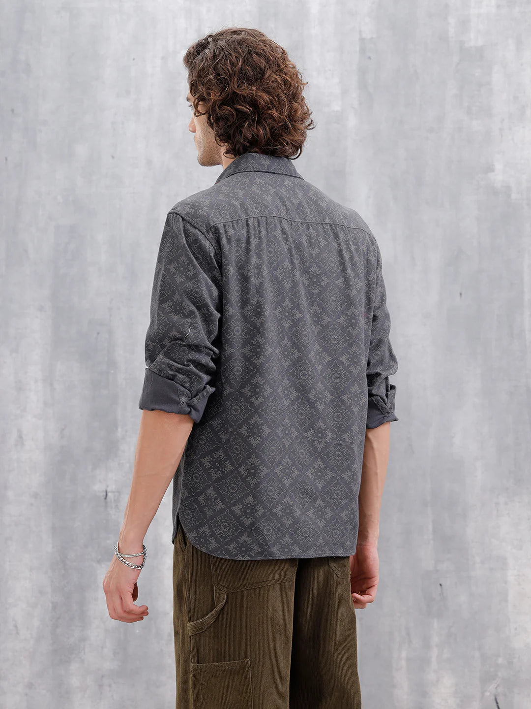 Heavy Printed Canvas Oversized Fit Overshirt | Dark Grey