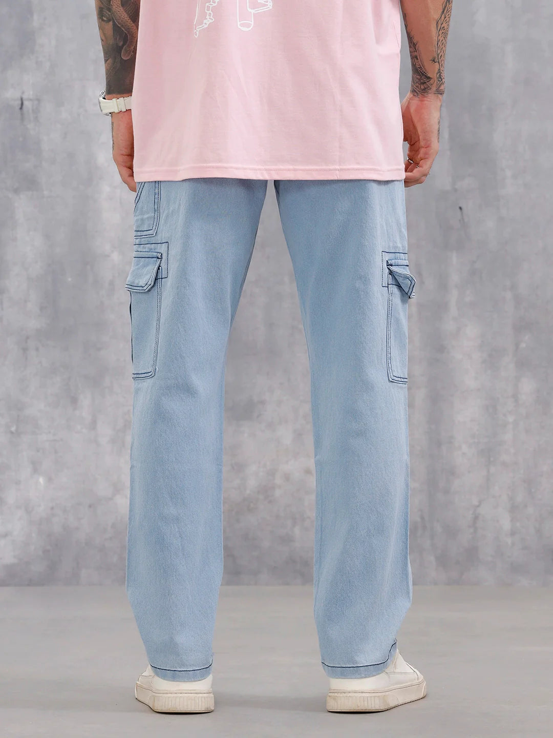Men's Casual Cargo Fit Jeans  | Light Blue