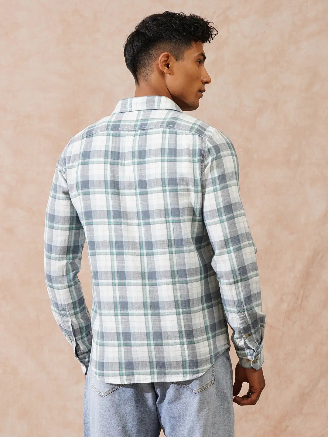 Herringbone Checks Slim Fit Shirt | Green