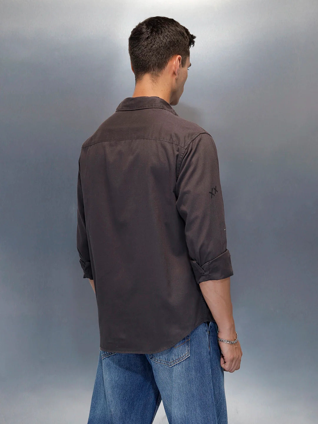 Men's Casual Regualr Fit Shirt With Placement Print | Dark Grey