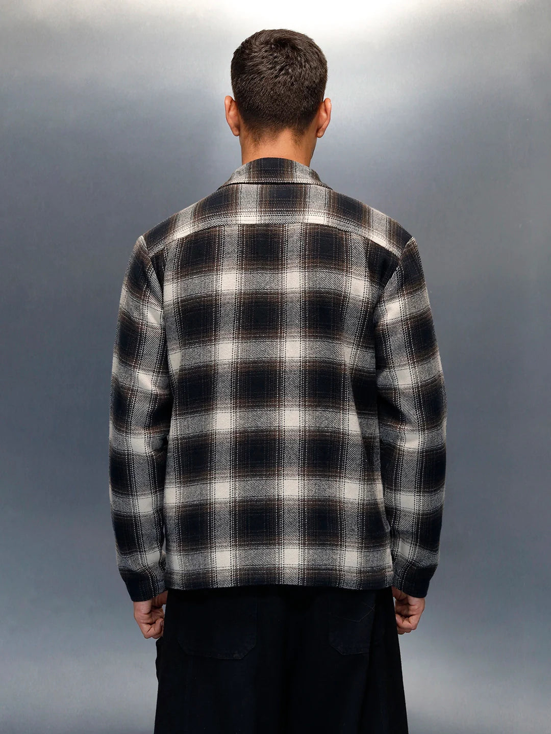 Men's Casual Regualr Fit Checkered Pattern Shacket | Black