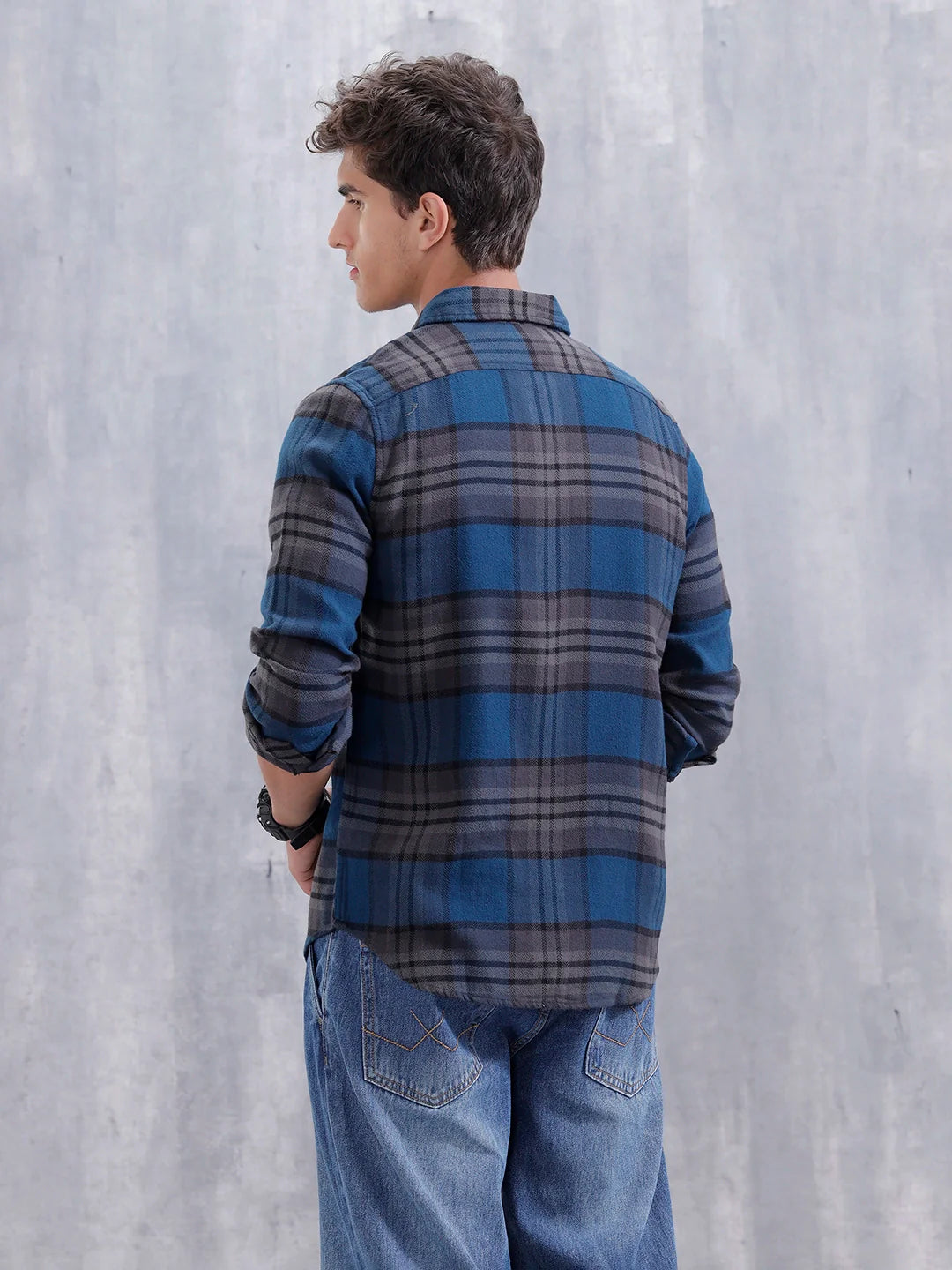 Heavy Herringbone Slim Fit Shirt | Blue