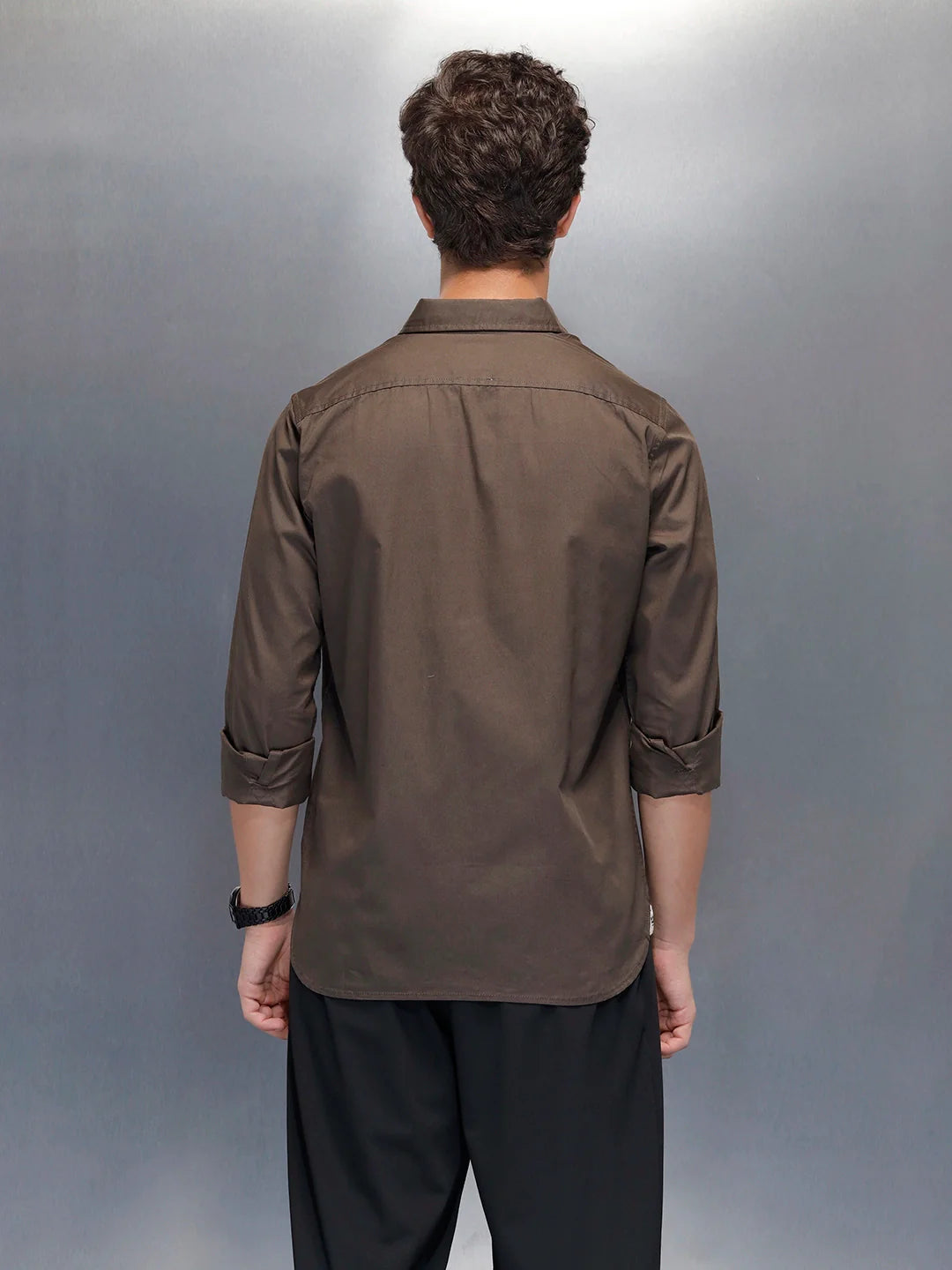 Men's casual slim fit shirt | Brown
