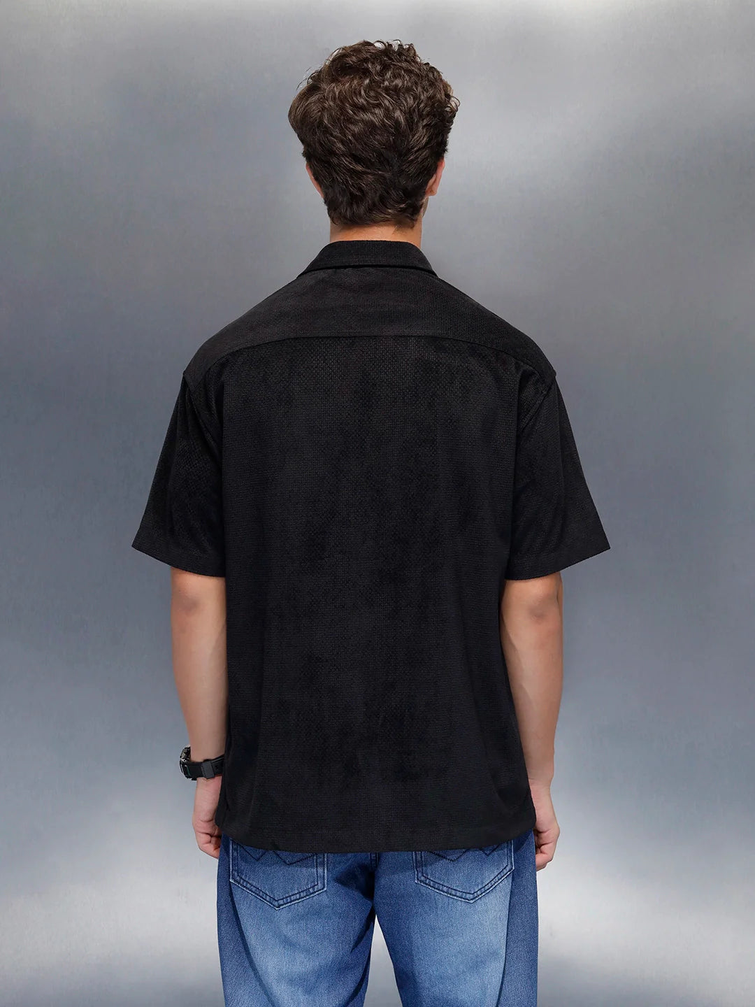 Men's casual oversize half sleeve shirt  | Black