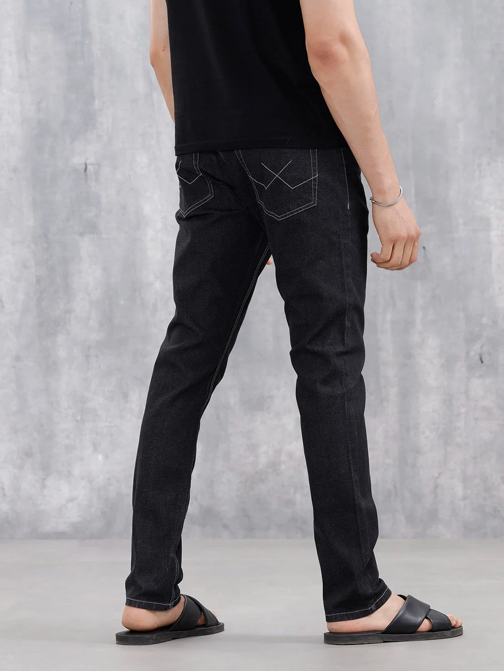 Men's Casual Jeans With Contrast Thread Detail | Black