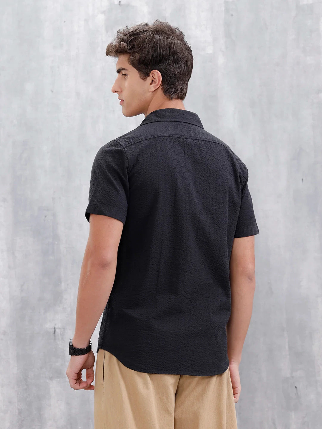 Men's Textured Casual Slim Fit Shirt | Black