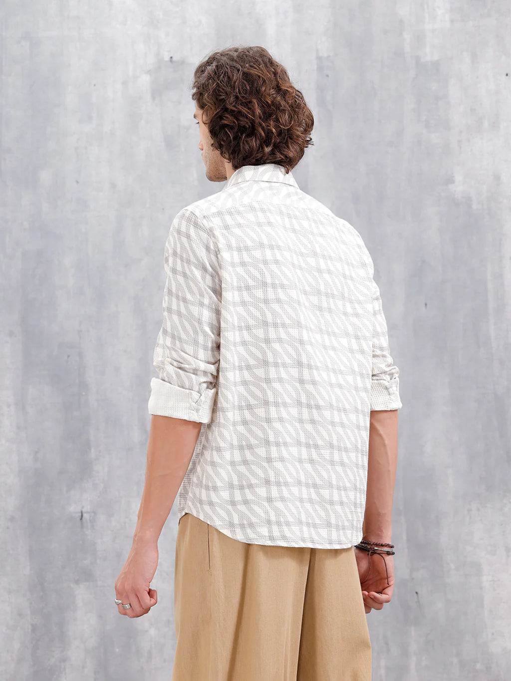 Textured Printed Slim Fit Shirt | Off White