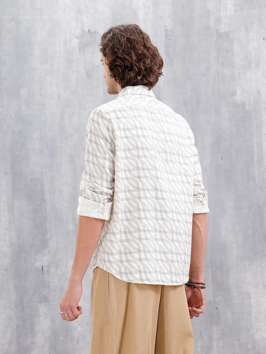 Textured Printed Slim Fit Shirt | Off White