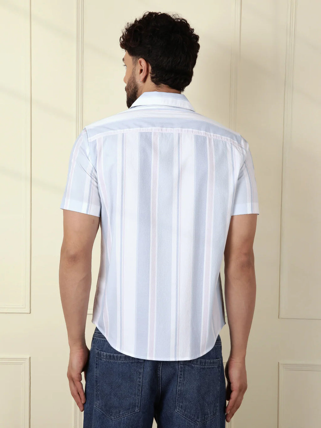 Printed Stripes Seersucker Shirt | Light Blue