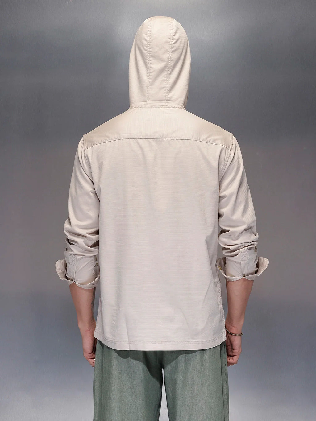 Men's casual hooded half-placket shirt with hood | Beige