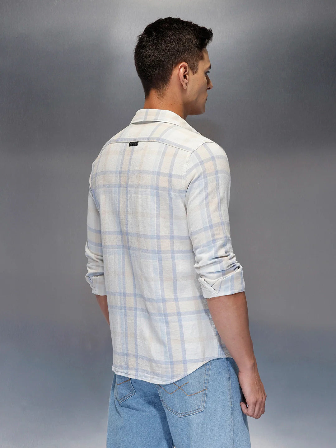 Men's casual check design slimfit shirt | Light Blue