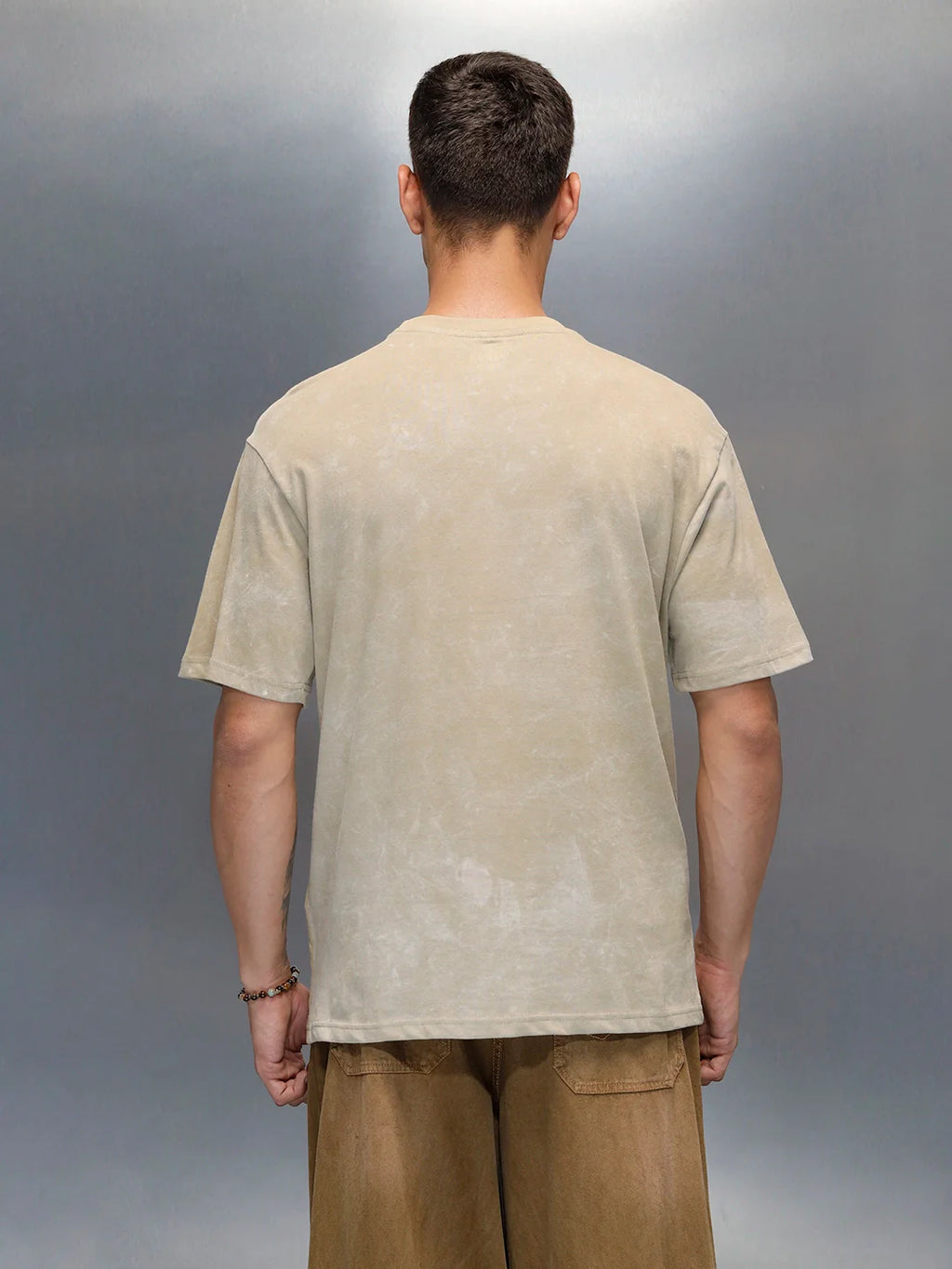 Washed Graphic Printed Oversized Fit T-Shirt | Khaki