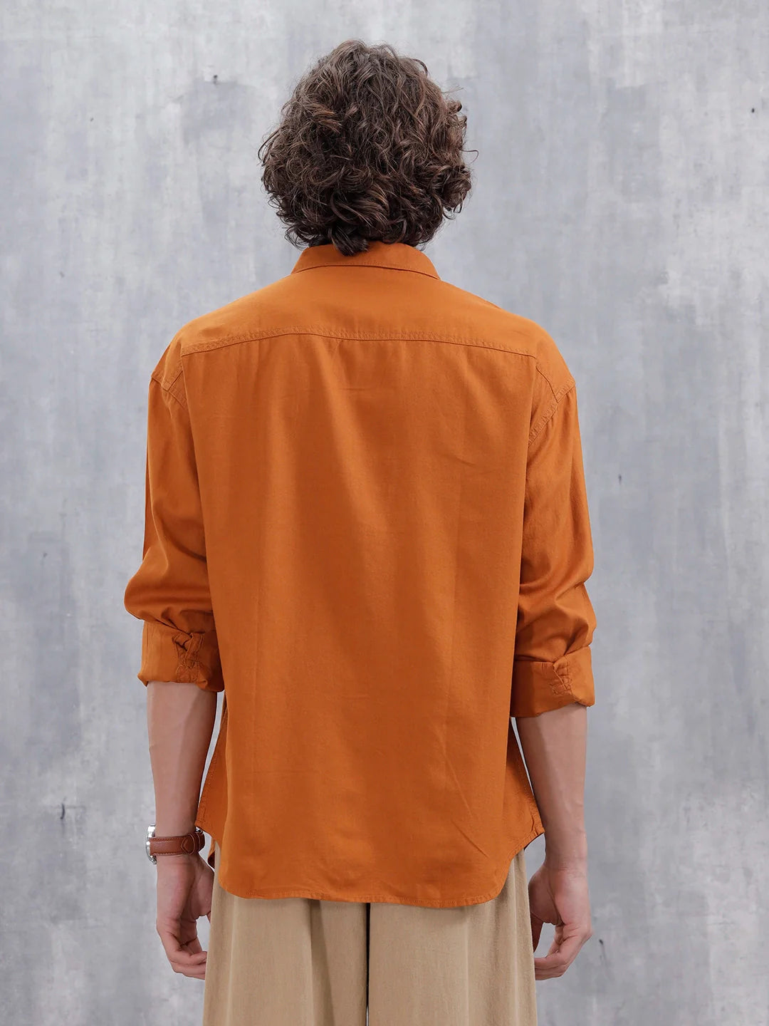 Men's Casual Solid Double Pocket Oversized Fit Shirt | Orange
