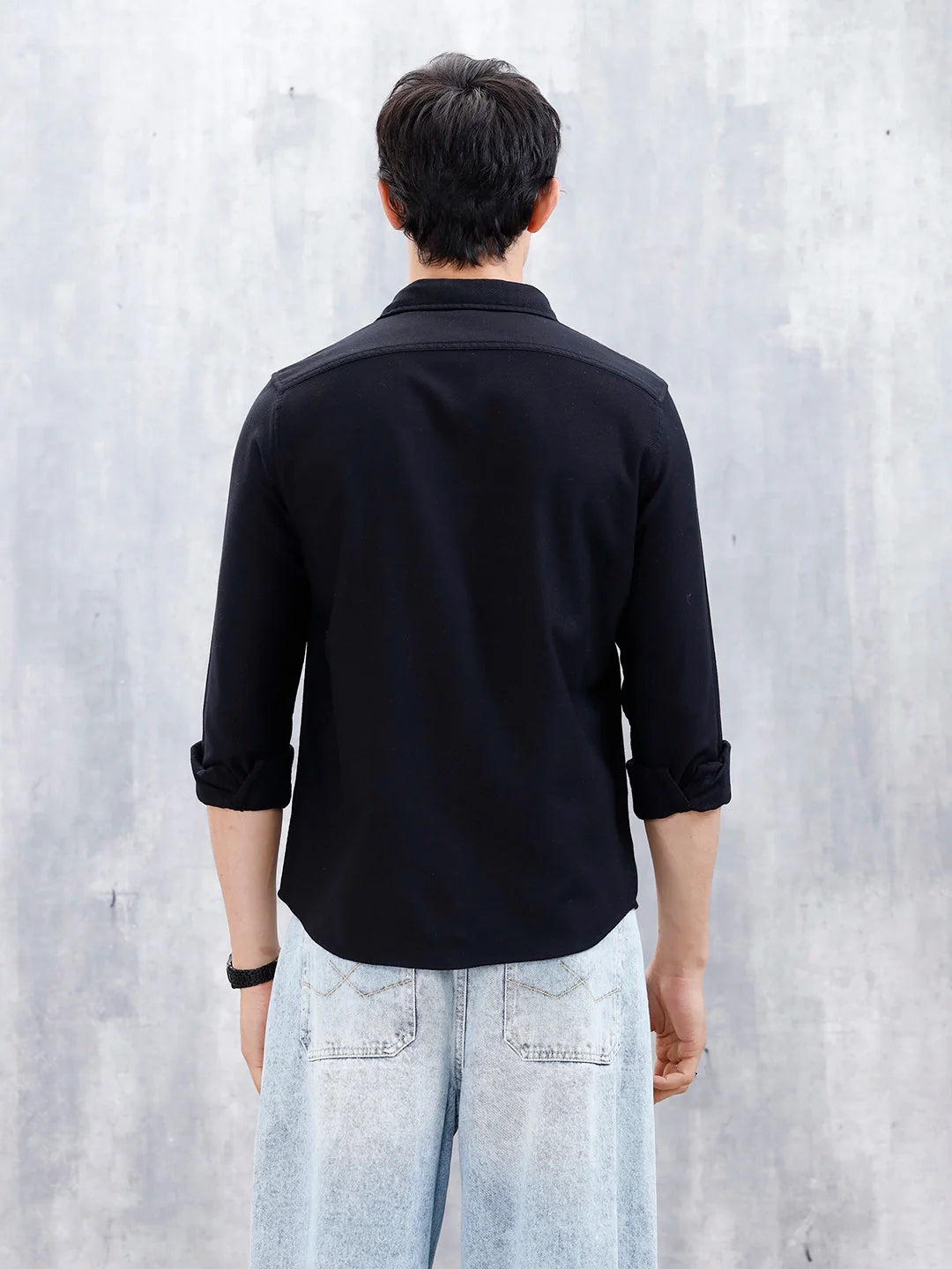 Textured Men's Casual Slim Fit Shirt | Black