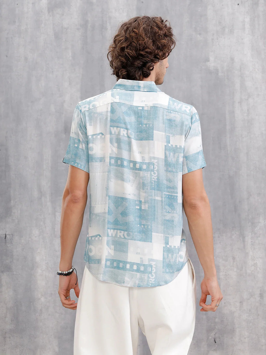Fluid Viscose Shirt With Photo Reel Print  |  Blue