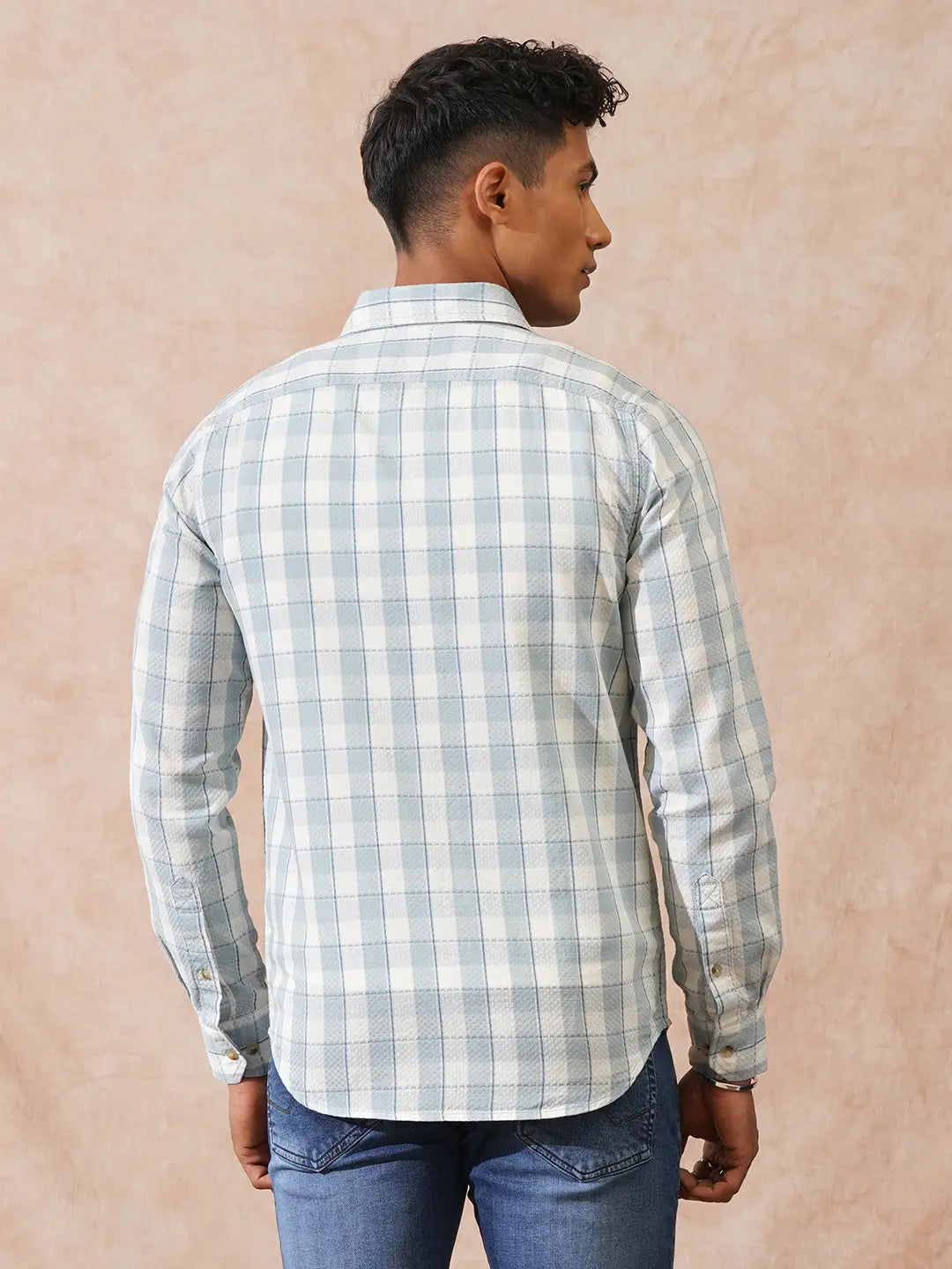 Textured Tonal Check Shirt | Blue