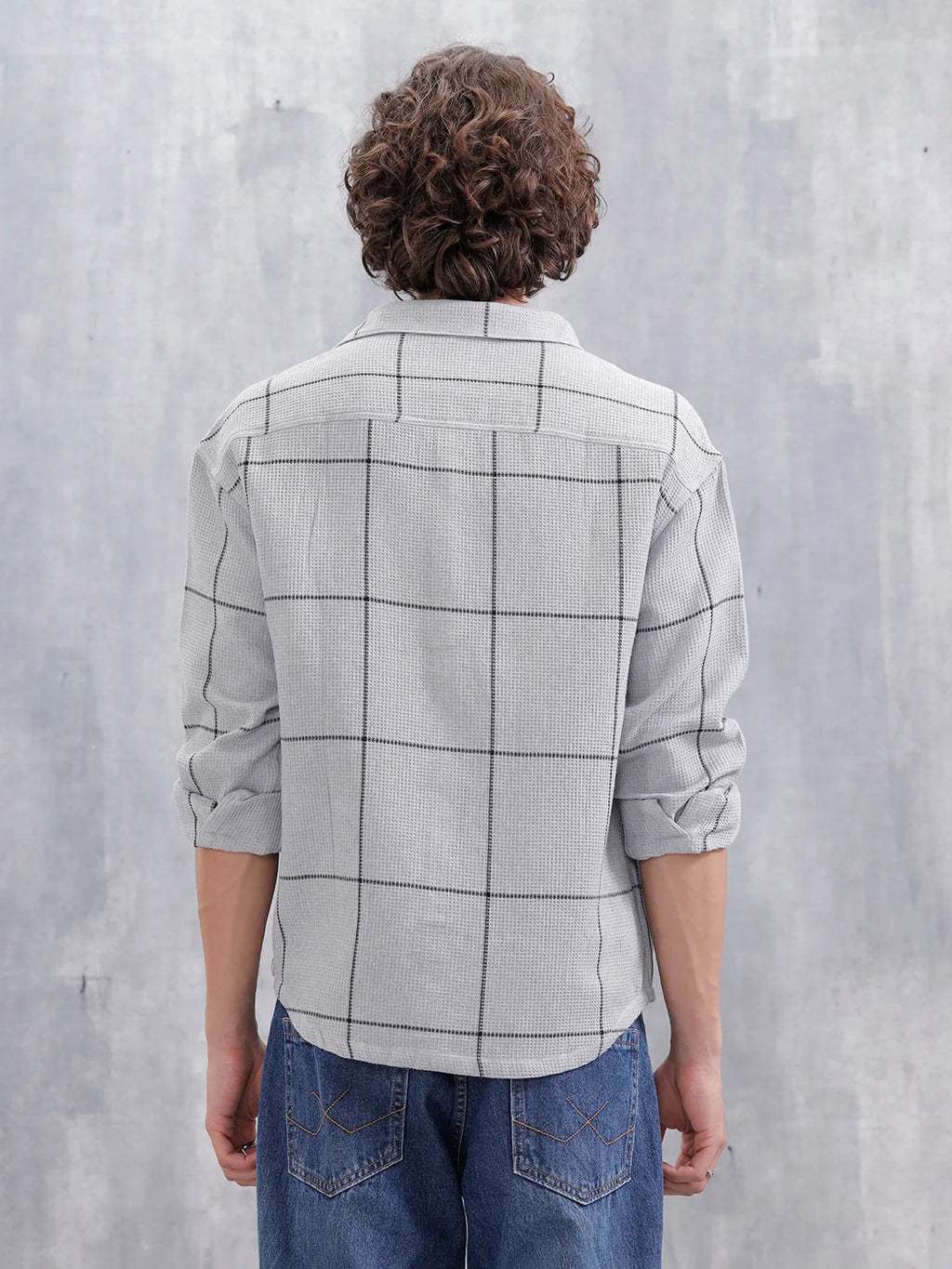 Men Checkered Pattern Oversized Fit Shirt | Grey