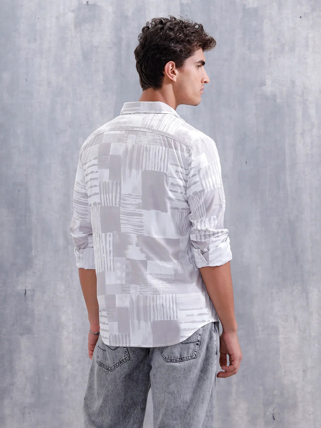 Abstract Aop Printed Men Comfort Fit Shirt | Grey