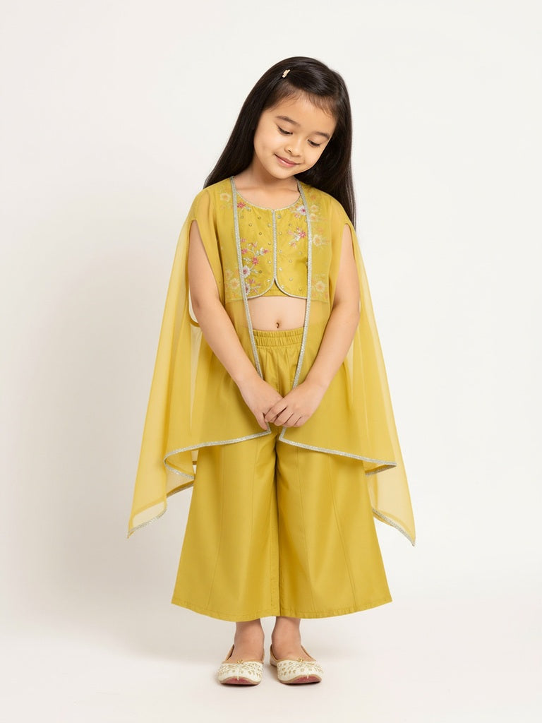 Utsa Kids Yellow Floral Embroidered Ethnic Set - (2-8yrs)