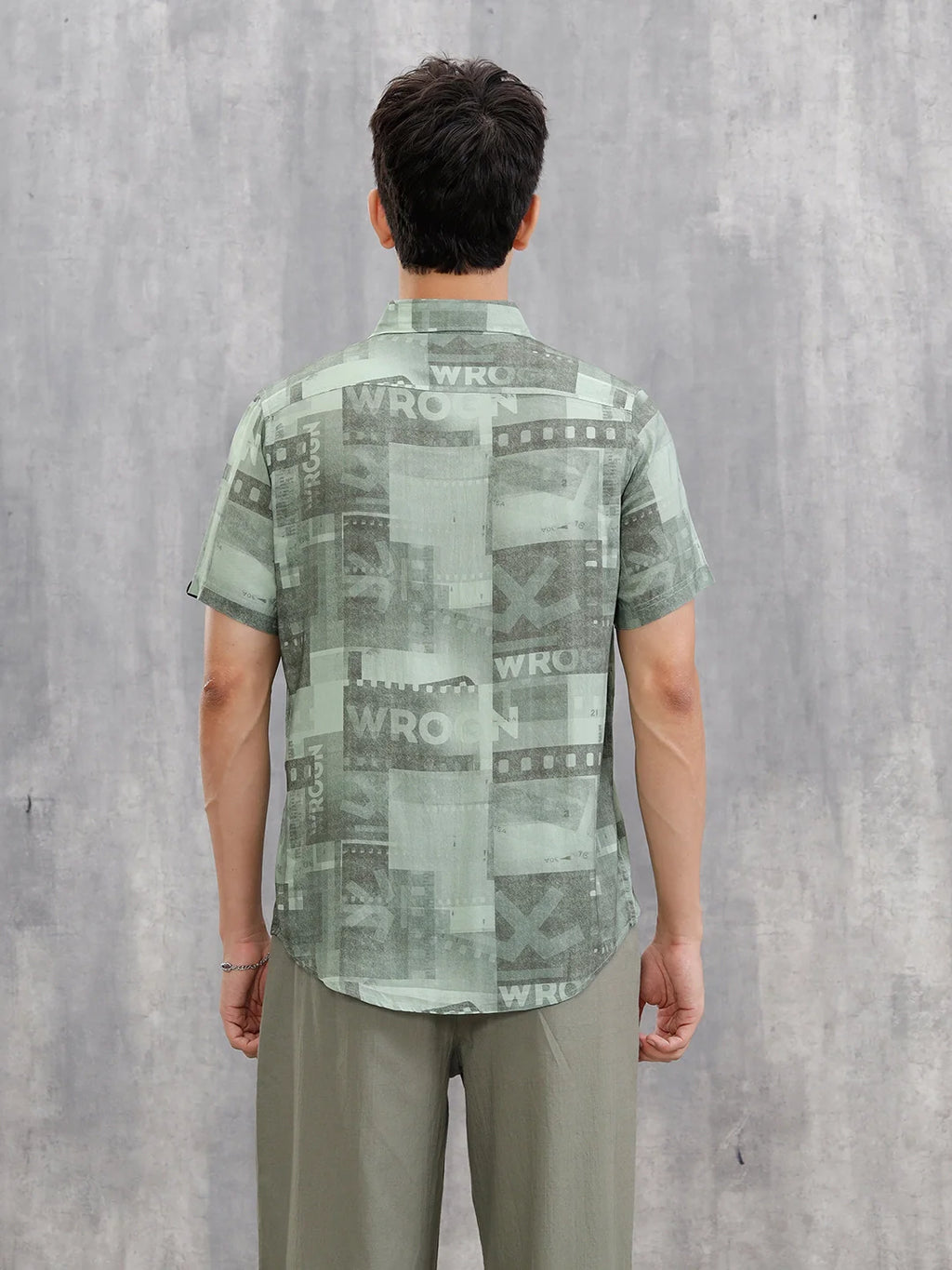 Fluid Viscose Shirt With Photo Reel Print  |  Green