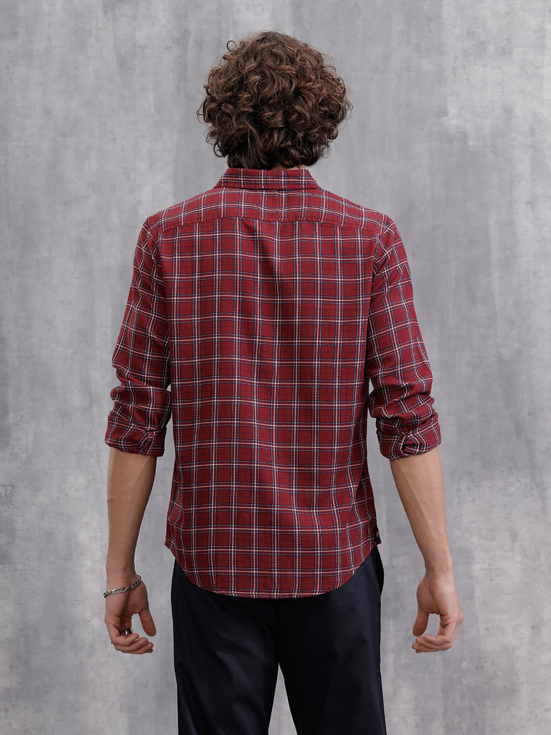 Textured Cotton Dobby Check Shirt | Red