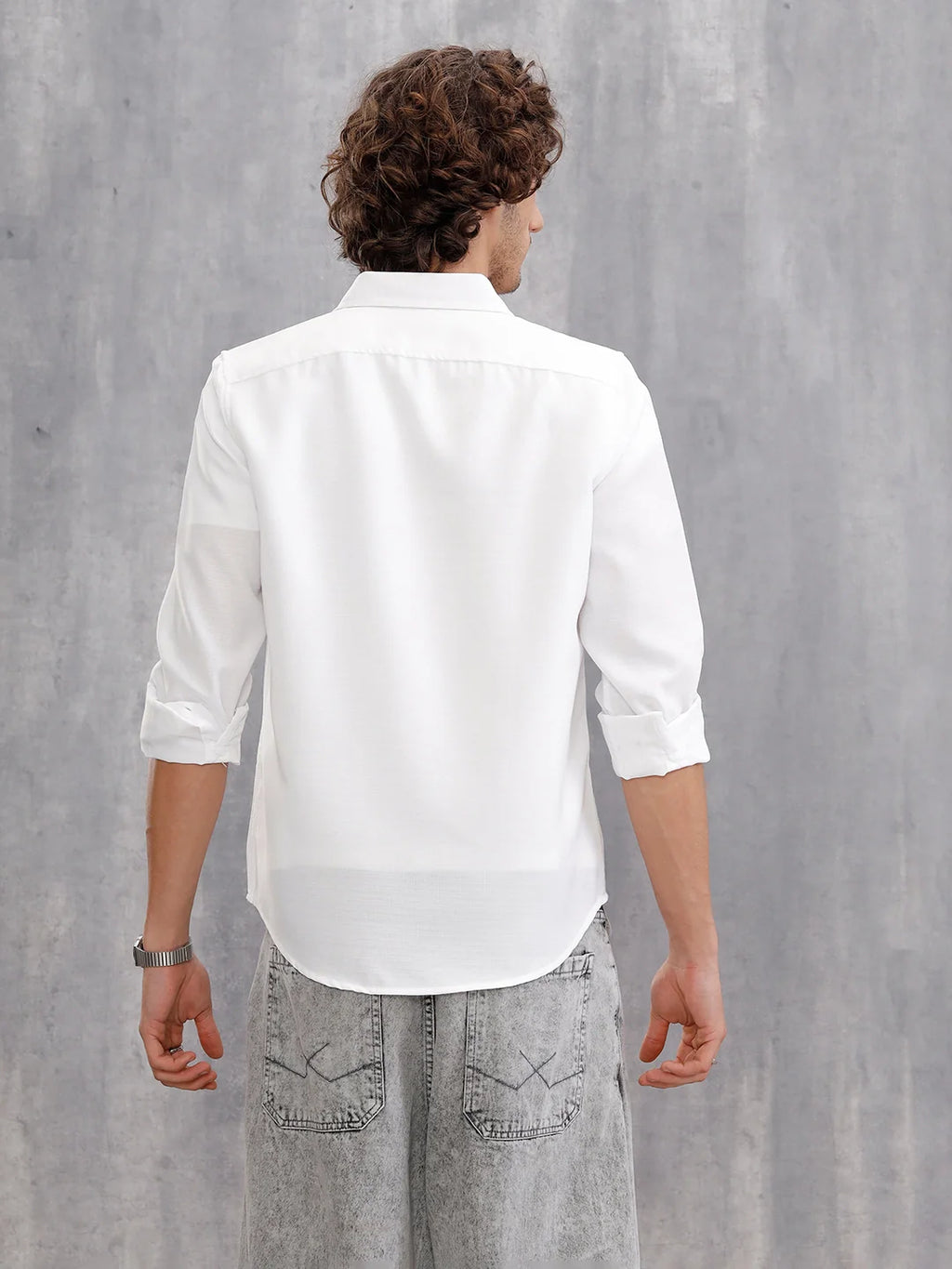 Textured Solid Shirt In Slim Fit  |  White