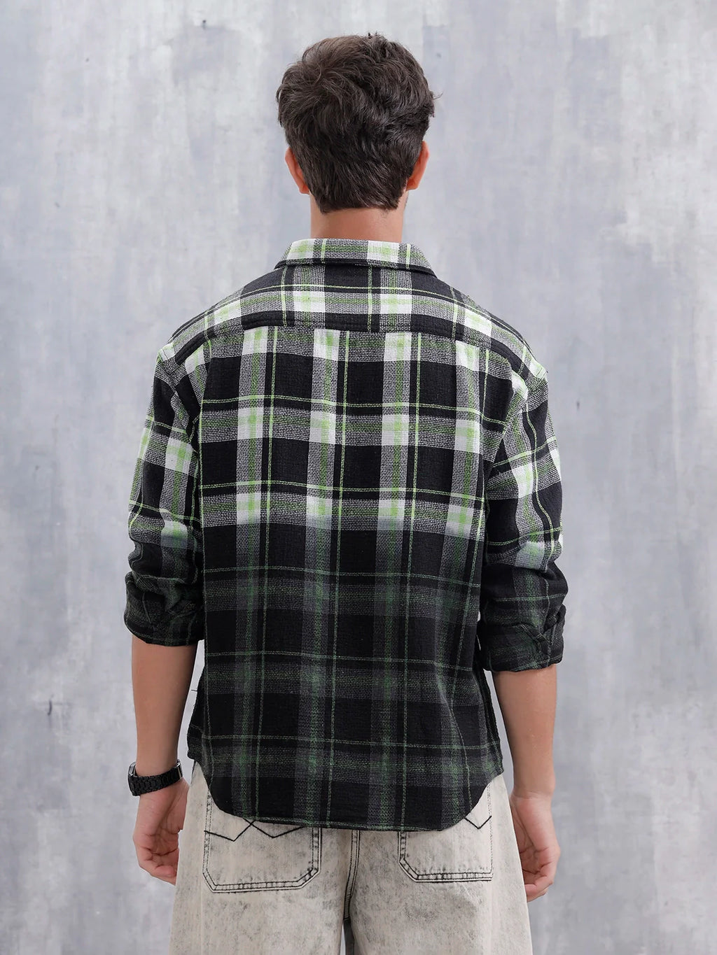 Men Checkered Pattern Oversized Fit Shirt | Black